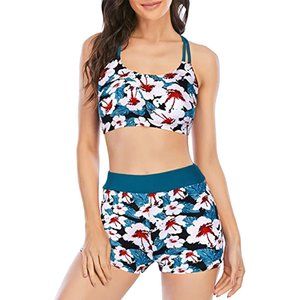 Sz L 2 Piece High Waisted Sporty Bikini Swimsuit X003ACV40B